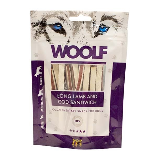 Hundegodbid Woolf Lam Torsk Lang Sandwich  100g