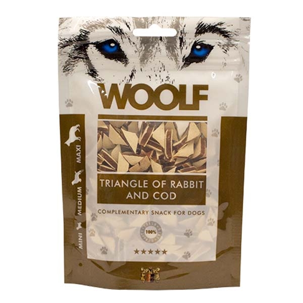 Hundegodbid Woolf Kanin Torsk Trekant  100g