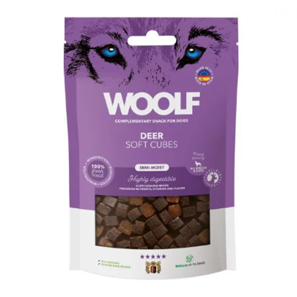 Hundegodbidder Woolf Soft med Hjort 100g - Månedens Tilbud!